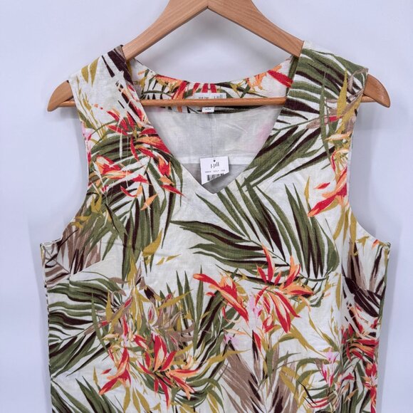J. Jill Love Linen Tropical Shift Dress Womens LP White Linen Lined Pockets NEW - Picture 2 of 11